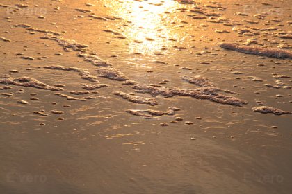 Ecume de mer sur reflet de soleil couchant